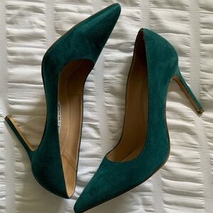 Manolo Blahnik BB Teal Green Suede Pumps